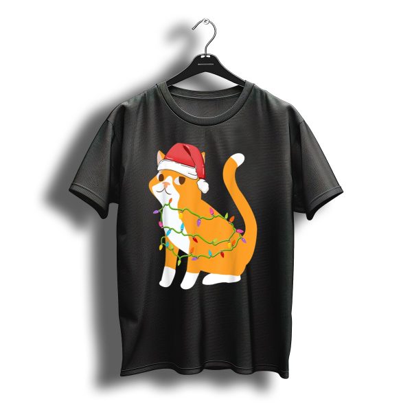 Cats Tree Christmas Xmas Pet Santa Hat Lights T Shirt t shirt 1