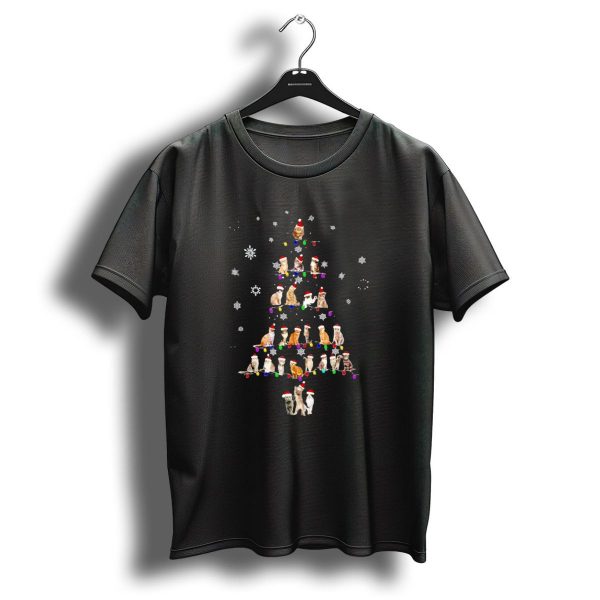 Cats With Santa Hats And Christmas Lights In Tree Shape T Shirt 1 t shirt 1