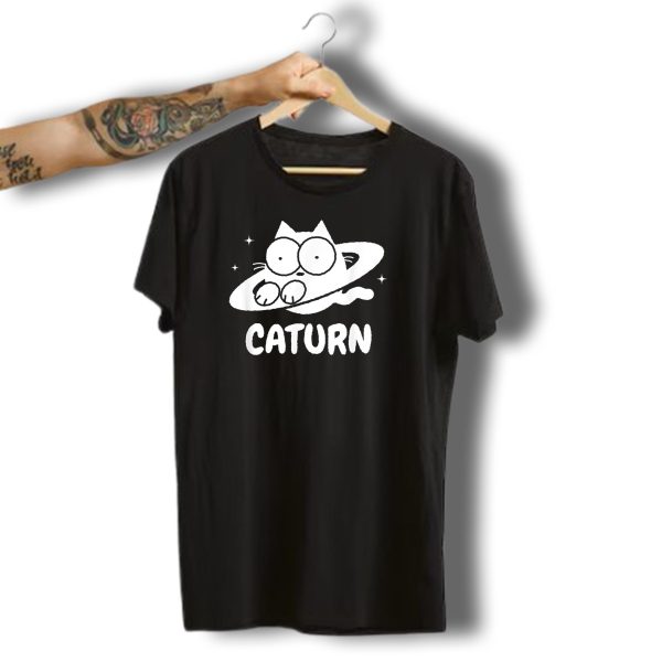 Caturn Cat Funny Space Halloween Doodle Whiskered Rings Cosmic Feline T Shirt t shirt 1