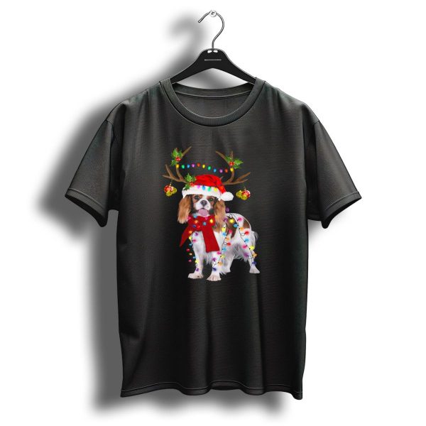 Cavalier King Charles Spaniel Christmas Reindeer Lights T Shirt 1 t shirt 1