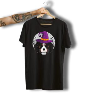 Cavalier King Charles Spaniel Halloween Witch Hat Moon Bats T-Shirt