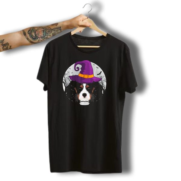Cavalier King Charles Spaniel Halloween Witch Hat Moon Bats T Shirt 1 t shirt 1