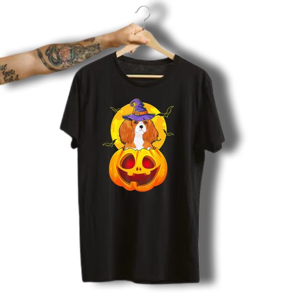 Cavalier King Charles Spaniel Witch Hat Halloween Pumpkin Moon Bats T Shirt t shirt 1