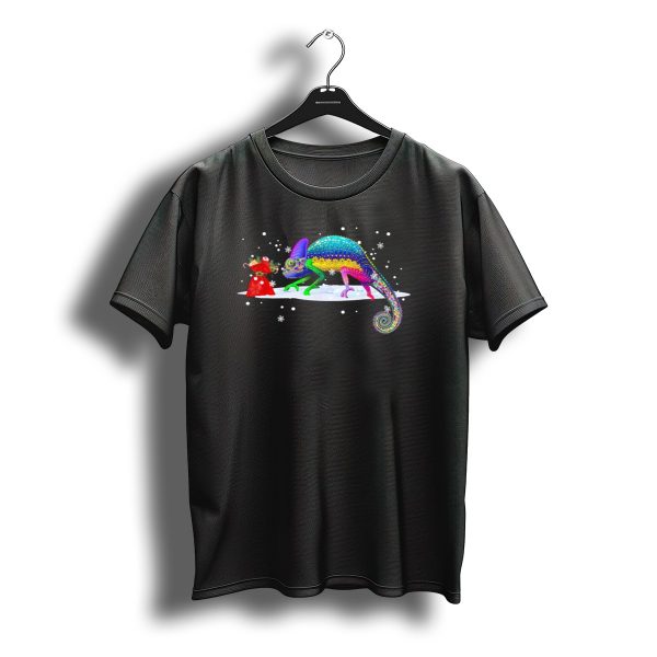 Chameleon Santa Hat Snow Christmas Fun T Shirt t shirt 1