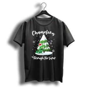Chameleon Through The Snow Christmas Tree Snowflakes Santa Hat T Shirt