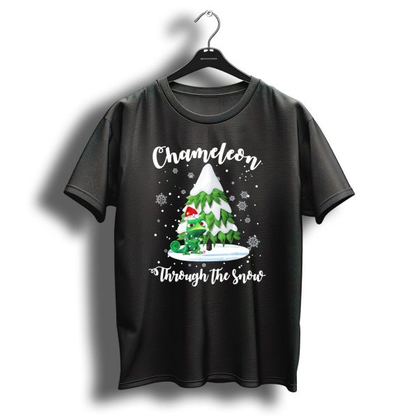 Chameleon Through The Snow Christmas Tree Snowflakes Santa Hat T Shirt 1 t shirt 1