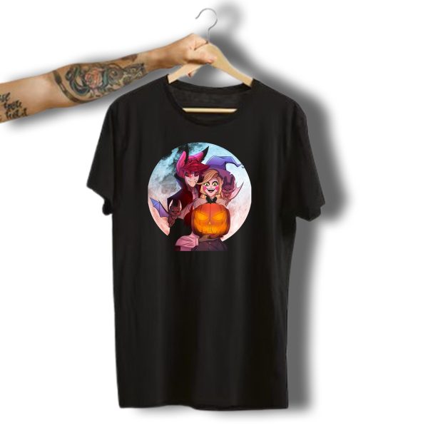 Charlastor Halloween Moonlit Characters With Pumpkin And Bats T Shirt t shirt 1