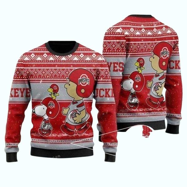 Charlie Brown And Snoopy Ohio State Buckeyes Christmas Ugly Sweater 1