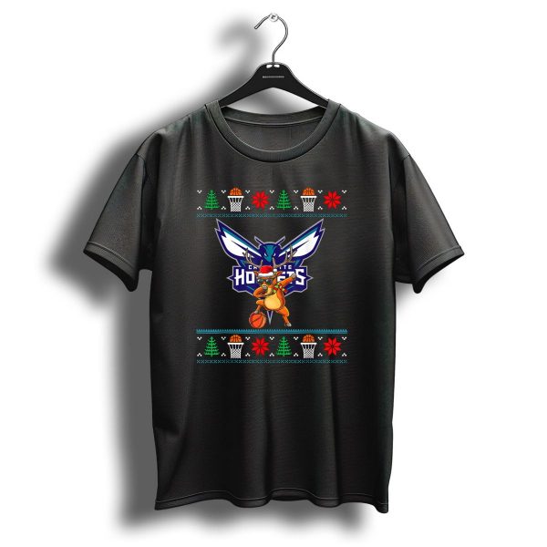 Charlotte Hornets Dabbing Reindeer Ugly Christmas Basketball T Shirt 1 t shirt 1
