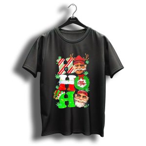 Cheech And Chong Xmas 2024 Hohoho Holiday Cannabis Santa Reindeer Christmas Wreath Elf T-Shirt