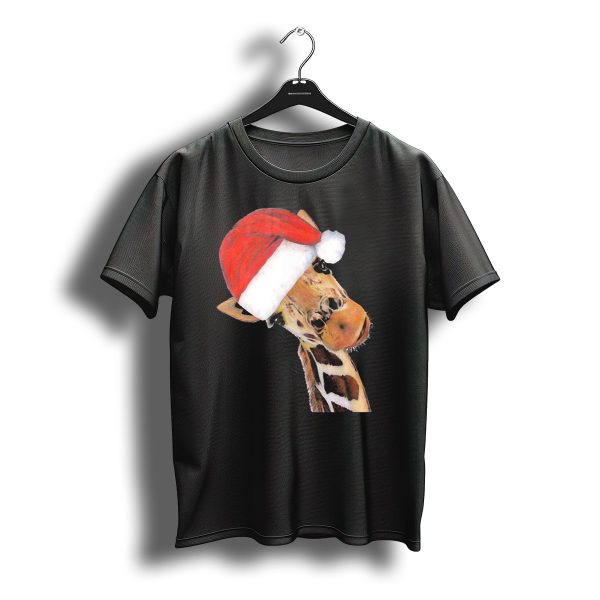 Cheerful Giraffe Wearing Santa Christmas Hat T Shirt t shirt 1