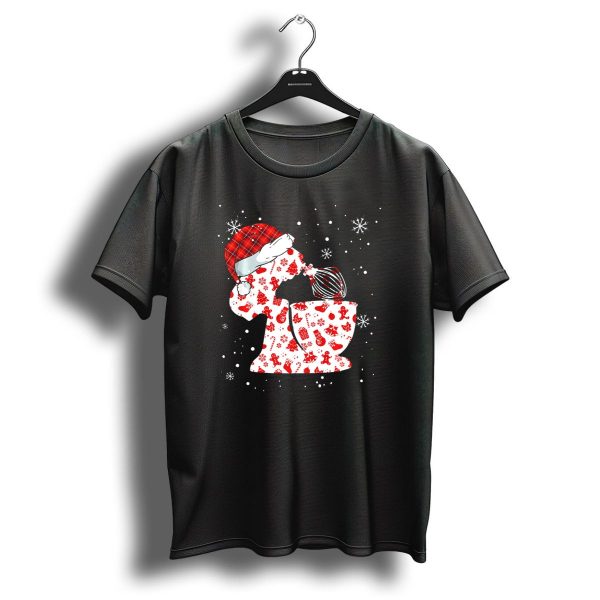 Chef Mixer Buffalo Plaid Santa Hat Christmas Snowflakes T Shirt 1 t shirt 1