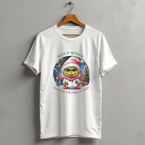 Chibi Pink Grinch Christmas Scene Give A Grinch And Theyll Take A Mile T-Shirt