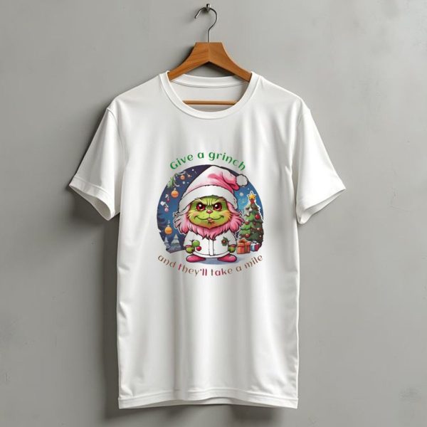 Chibi Pink Grinch Christmas Scene Give A Grinch And TheyLl Take A Mile T Shirt 1 t shirt 1