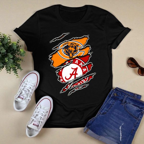 Chicago Bears Alabama Crimson Tide Crossover T Shirt Style 1 Black 1