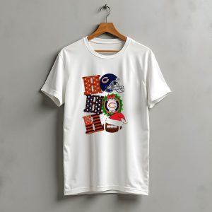 Chicago Bears Ho Ho Ho Merry Christmas Football Helmet Wreath Santa Hat T-Shirt