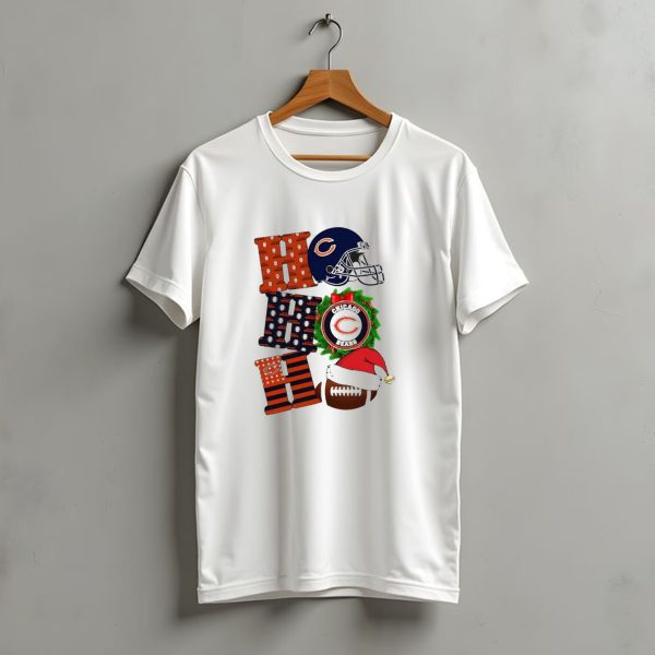 Chicago Bears Ho Ho Ho Merry Christmas Football Helmet Wreath Santa Hat T Shirt t shirt 1 1