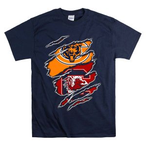 Chicago Bears South Carolina Gamecocks Claw Marks Logo Mashup T-Shirt