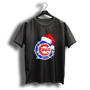 Chicago Cubs Festive Christmas Lights With Santa Hat T Shirt
