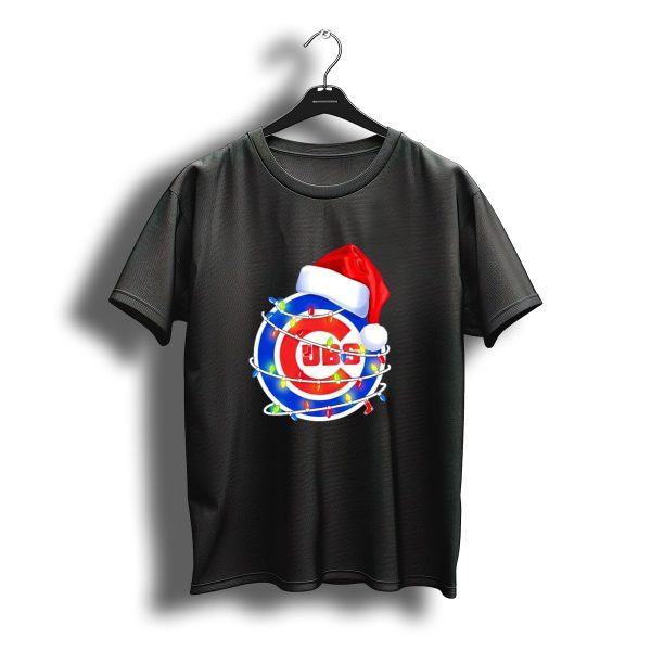 Chicago Cubs Festive Christmas Lights With Santa Hat T Shirt t shirt 1