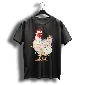 Chicken Christmas Light Funny Chicken Santa Hat Festive Holiday Decor T-Shirt