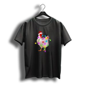 Chicken In Santa Hat With Colorful Christmas Lights T-Shirt