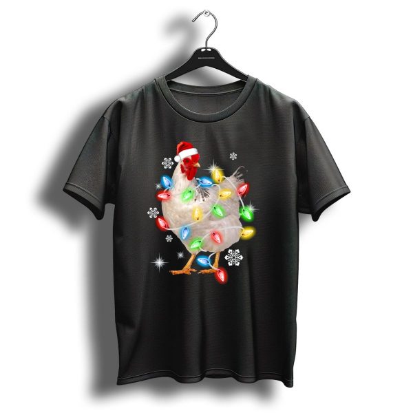 Chicken Noel Christmas Lights Santa Hat Snowflakes T Shirt 1 t shirt 1