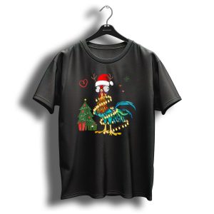 Chicken Reindeer Christmas Lights Santa Hat Christmas Tree T Shirt