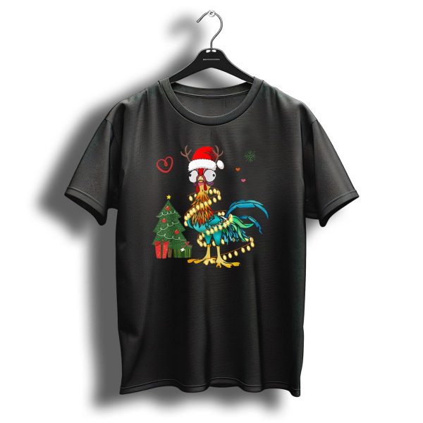 Chicken Reindeer Christmas Lights Santa Hat Christmas Tree T Shirt 1 t shirt 1