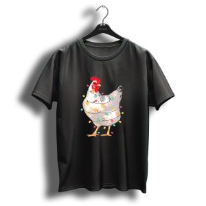 Chicken Wrapped In Colorful Christmas Lights With Santa Hat T Shirt