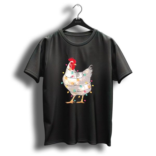Chicken Wrapped In Colorful Christmas Lights With Santa Hat T Shirt 1 t shirt 1