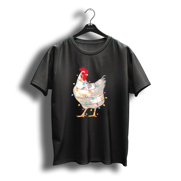 Chicken Wrapped In Colorful Christmas Lights With Santa Hat T Shirt t shirt 1