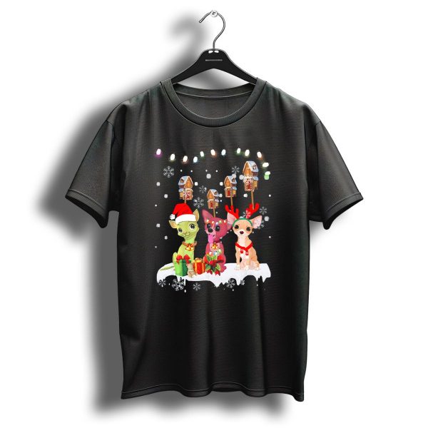 Chihuahua Christmas Light With Santa Hat And Reindeer Antlers T Shirt 1 t shirt 1