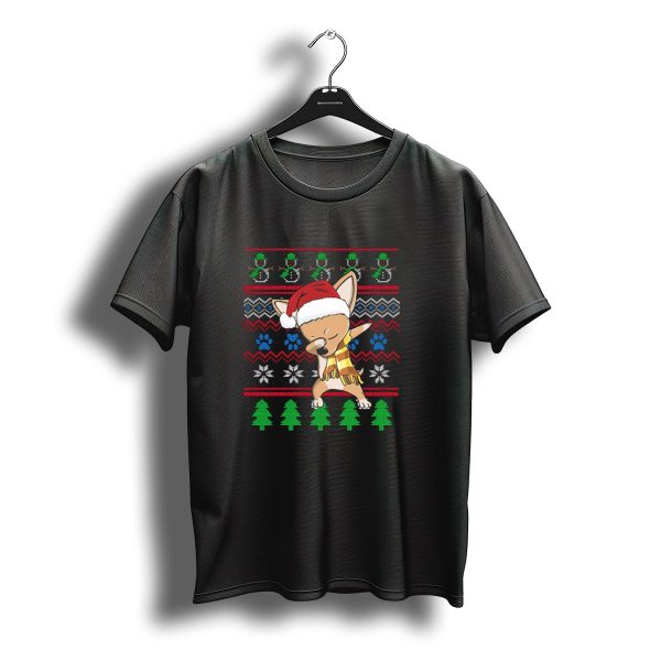 Chihuahua Dabbing Uglystyle Christmas Santa Hat Snowmen Trees T Shirt t shirt 1