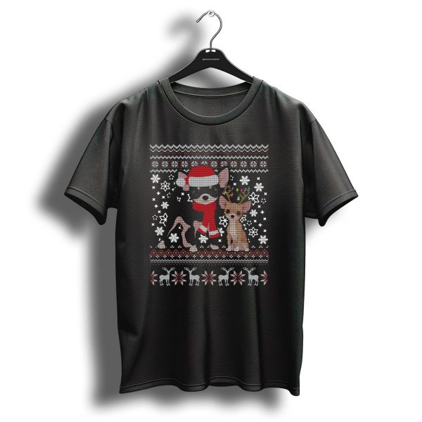 Chihuahua Dog Santa Hat Scarf Antlers Ugly Christmas Xmas Pup T Shirt 1 t shirt 1