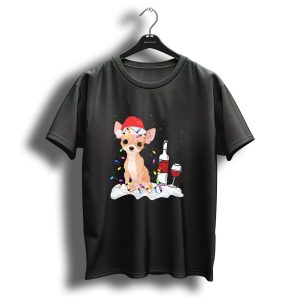 Chihuahua Dog With Christmas Lights And Wine Holiday Scene T-Shirt