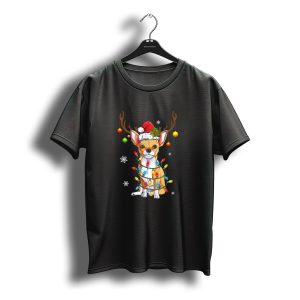 Chihuahua Reindeer Christmas Lights Santa Hat Snowflakes T-Shirt
