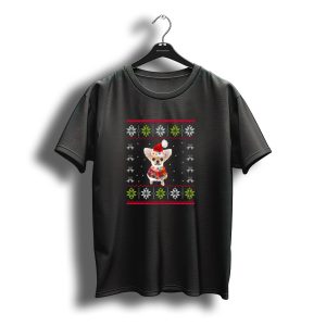 Chihuahua Santa Christmas Tree Lights Ugly T-Shirt