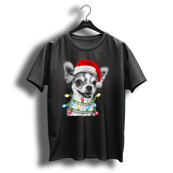 Chihuahua Santa Hat Christmas Lights T Shirt 1 t shirt 1