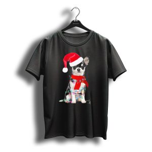Chihuahua Santa Hat Scarf Christmas Lights T-Shirt