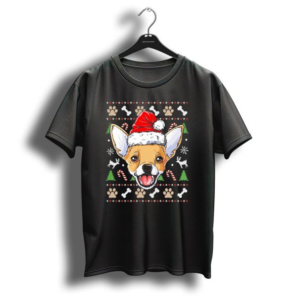 Chihuahua Santa Hat Ugly Christmas Sweater Candy Canes Paw Prints Snowflakes T Shirt 1 t shirt 1