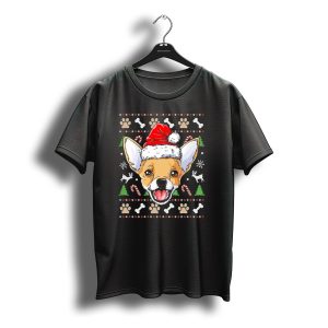 Chihuahua Santa Hat Ugly Christmas Sweater Candy Canes Paw Prints Snowflakes T-Shirt
