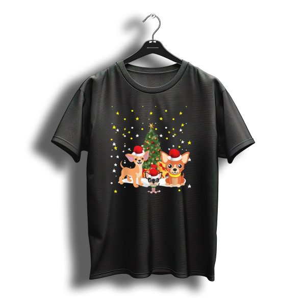 Chihuahua Santa Hats Christmas Tree Stars And Lights T Shirt t shirt 1