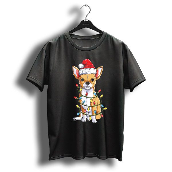 Chihuahua Santa With Christmas Lights Wrapped T Shirt 1 t shirt 1