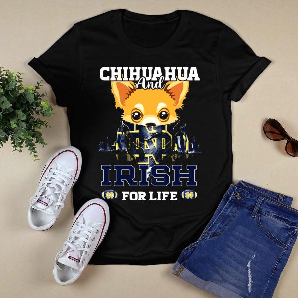 Chihuahua and Irish for Life Notre Dame Fighting Irish T Shirt Black 1