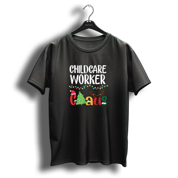 Childcare Worker Claus Christmas Santa Hat Reindeer Tree Lights T Shirt 1 t shirt 1
