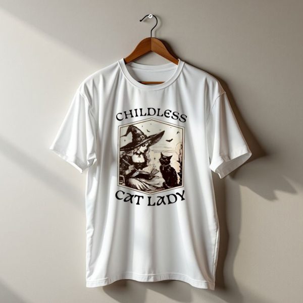 Childless Cat Lady Witch With Book And Black Cat Halloween T Shirt t shirt 1