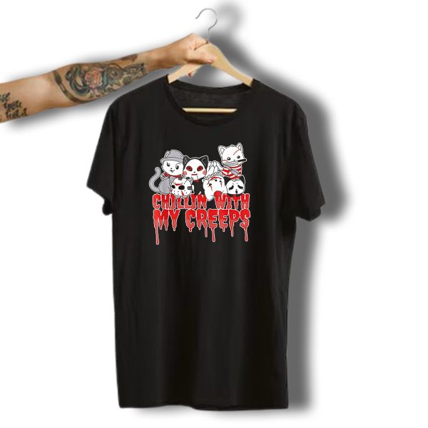 Chillin With My Creeps Halloween Cats In Costumes T Shirt t shirt 1