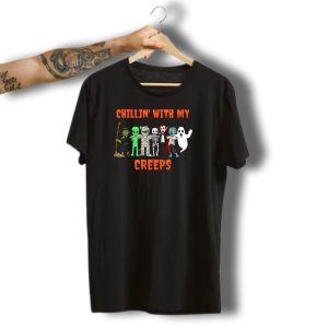 Chillin With My Creeps Witch Alien Mummy Skeleton Vampire Zombie Ghost Halloween T-Shirt