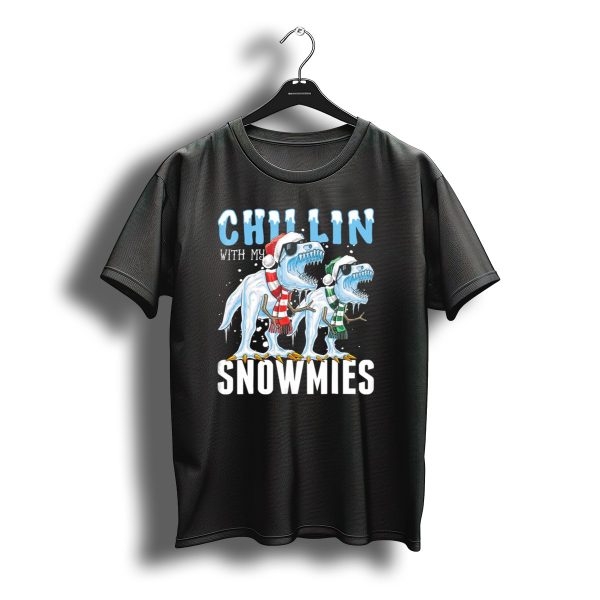 Chillin With My Snowmies Christmas Dinos Santa Hat Scarves Sunglasses Festive Fun T Shirt t shirt 1